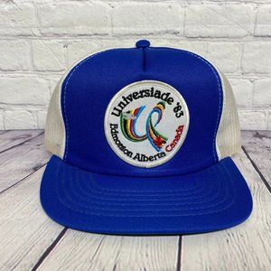 Vintage UNIVERSIADE '83 Edmonton Alberta Canada Trucker Hat Mesh Cap Patch Blue